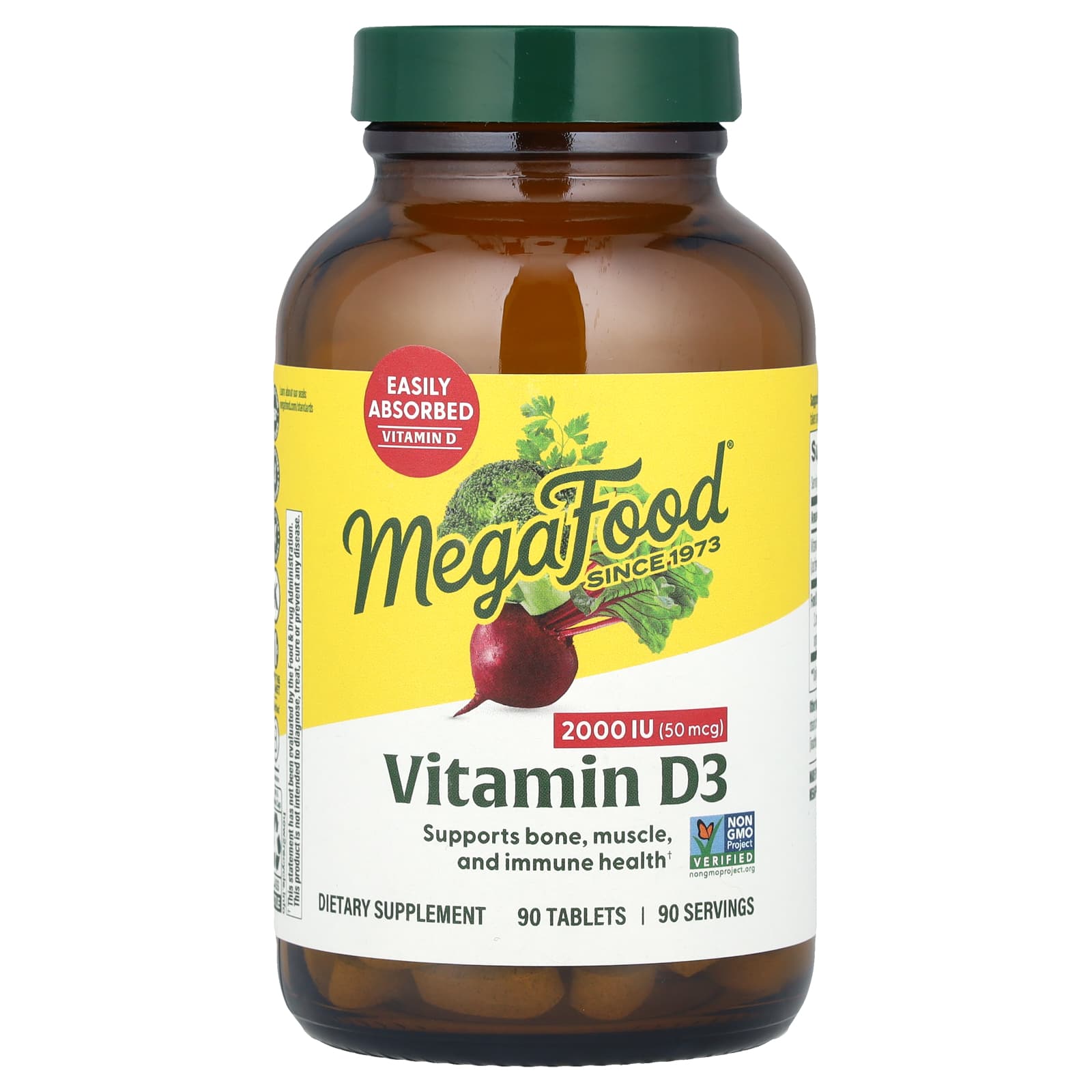 Megafood, Vitamin D3, 2,000 IU (50 mcg), 90 Tablets UPC 051494102220 | HiLife Vitamins